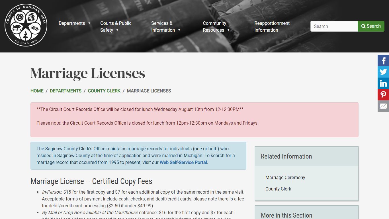 Marriage Licenses | County of Saginaw, MI